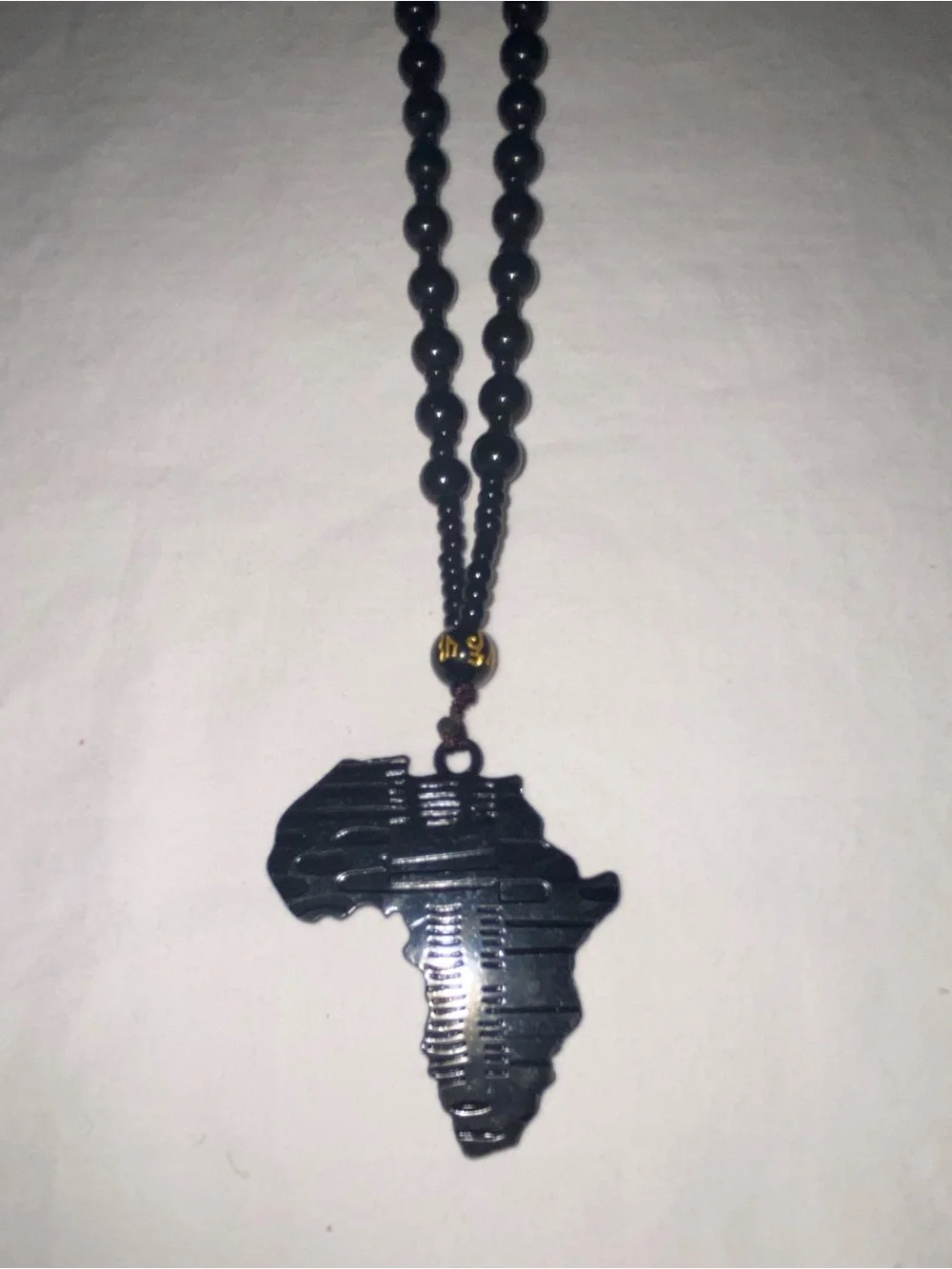 Black Beaded Necklace with Africa Pendant